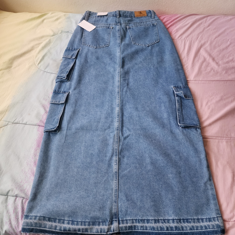 Denim Flying Angel Cargo Front Slit Design Skirt Size 5/27 - Picture 7 of 8